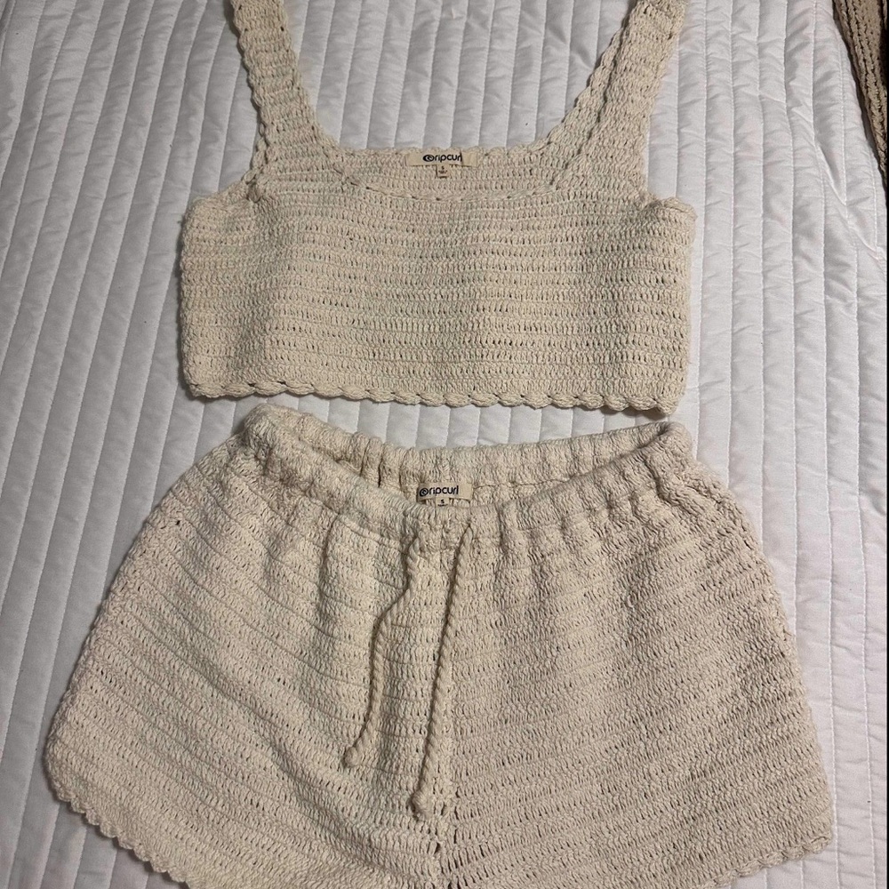 Eprolo Cream Knit Tank and Shorts Set